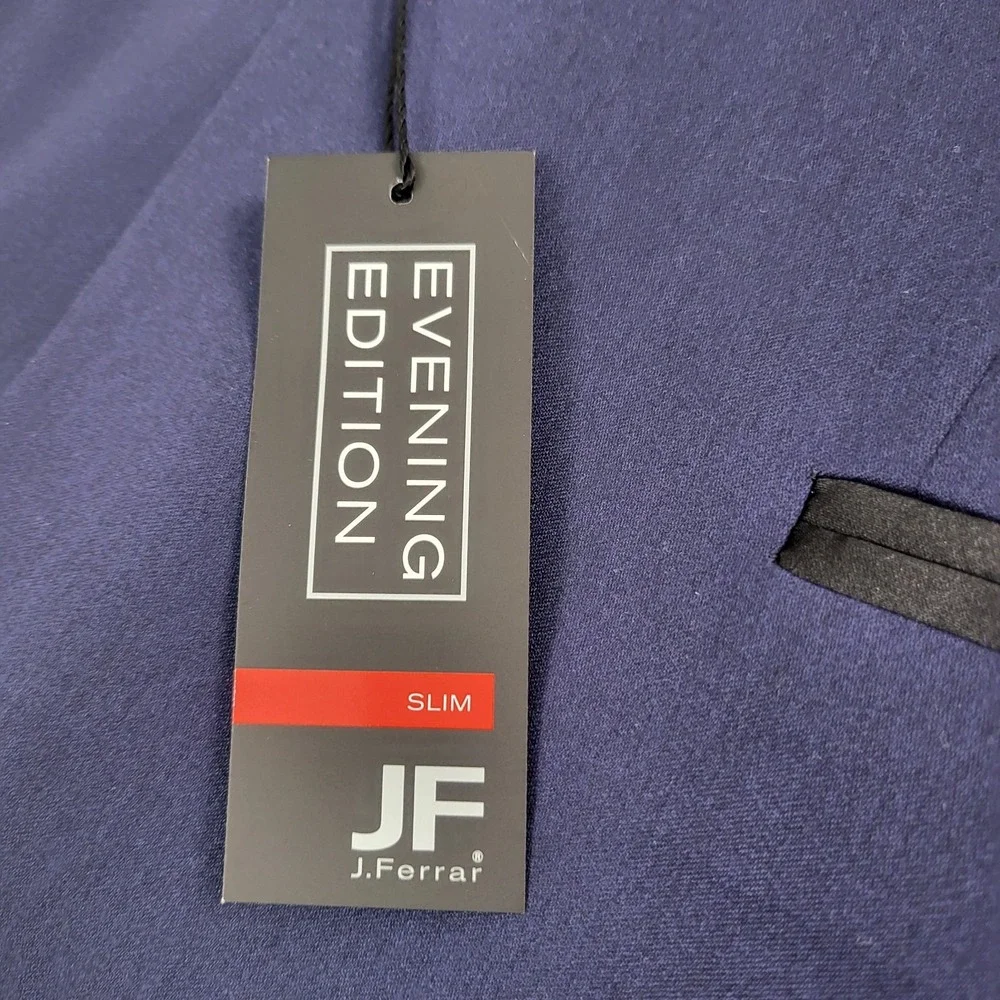 JF J Ferrar Mens Blue Navy Shine Blazer Slim fit 38R Evening Edition Black Lapel